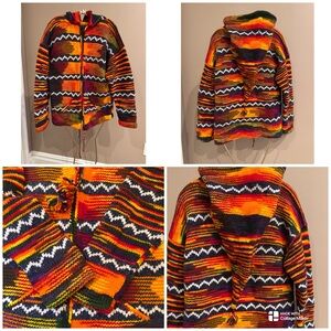 Wool Knitted Festival Hoodie Cardigan with gnome style hood